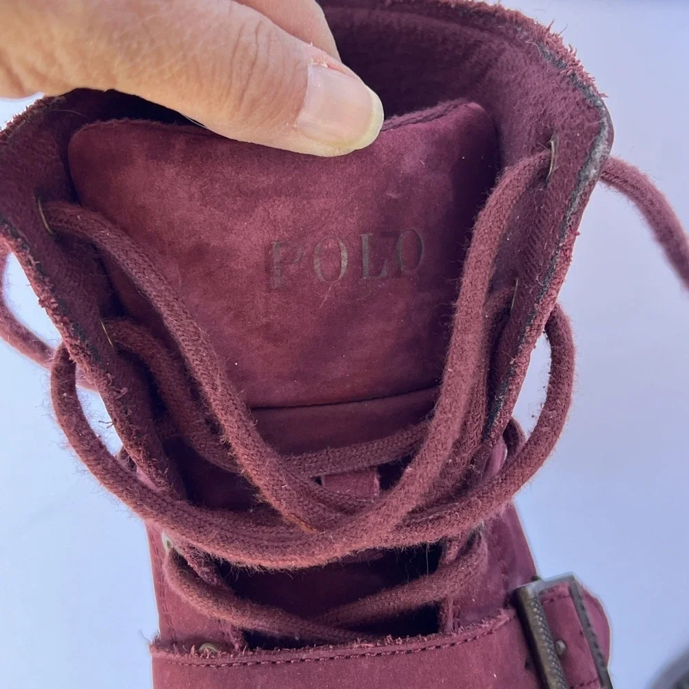 Polo Ralph Lauren Polo Bear Burgundy Leather Ranger Combat Hi II Boots Sz 4.5 US